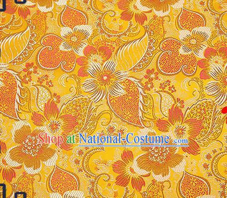 Chinese Traditional Yellow Brocade Fabric Classical Palace Flowers Pattern Design Satin Tang Suit Silk Fabric Material