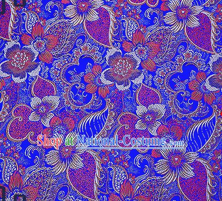 Chinese Traditional Royalblue Brocade Fabric Classical Palace Flowers Pattern Design Satin Tang Suit Silk Fabric Material