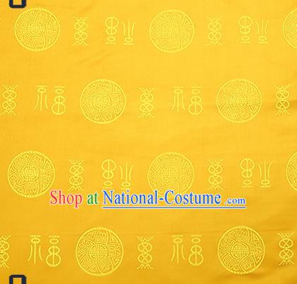 Chinese Traditional Yellow Brocade Drapery Classical Fu Character Pattern Design Satin Tang Suit Silk Fabric Material