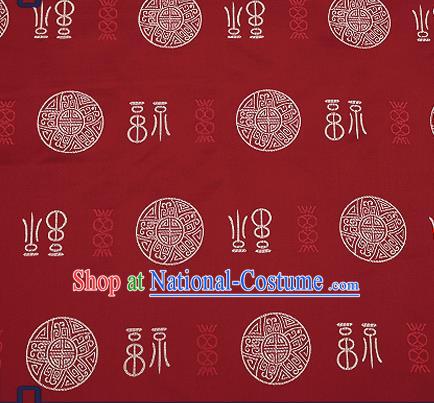 Chinese Traditional Wine Red Brocade Drapery Classical Fu Character Pattern Design Satin Tang Suit Silk Fabric Material