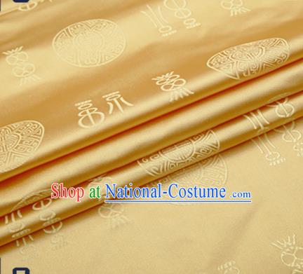 Chinese Traditional Golden Brocade Drapery Classical Fu Character Pattern Design Satin Tang Suit Silk Fabric Material