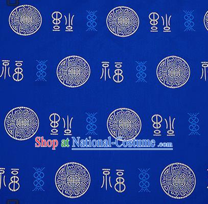 Chinese Traditional Royalblue Brocade Drapery Classical Fu Character Pattern Design Satin Tang Suit Silk Fabric Material