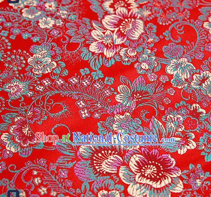 Chinese Traditional Red Brocade Drapery Classical Peony Pattern Design Satin Tang Suit Qipao Silk Fabric Material