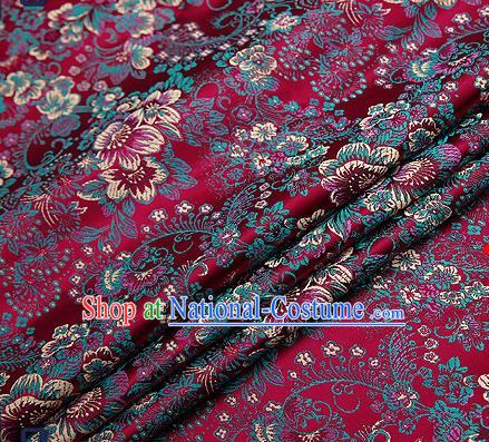 Chinese Traditional Amaranth Brocade Drapery Classical Peony Pattern Design Satin Tang Suit Qipao Silk Fabric Material