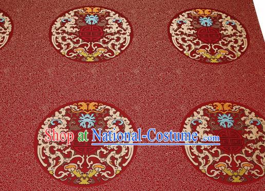 Traditional Chinese Red Brocade Drapery Classical Kui Dragon Pattern Design Satin Table Flag Silk Fabric Material