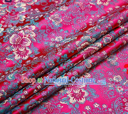 Chinese Traditional Rosy Brocade Drapery Classical Peony Pattern Design Satin Tang Suit Qipao Silk Fabric Material