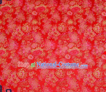 Traditional Chinese Red Brocade Drapery Classical Fireworks Pattern Design Satin Table Flag Silk Fabric Material