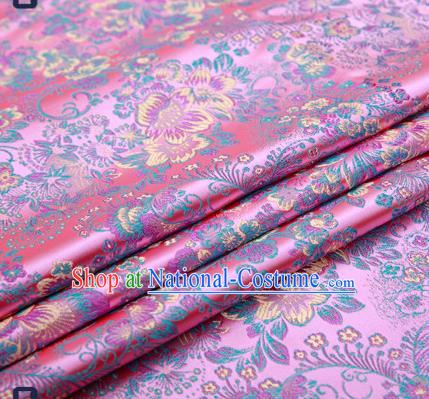 Chinese Traditional Pink Brocade Drapery Classical Peony Pattern Design Satin Tang Suit Qipao Silk Fabric Material