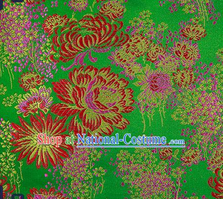 Traditional Chinese Green Brocade Drapery Classical Fireworks Pattern Design Satin Table Flag Silk Fabric Material