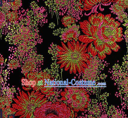 Traditional Chinese Black Brocade Drapery Classical Fireworks Pattern Design Satin Table Flag Silk Fabric Material