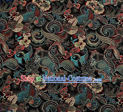 Traditional Chinese Black Brocade Drapery Classical Butterfly Peony Pattern Design Satin Cheongsam Silk Fabric Material