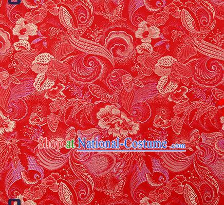 Traditional Chinese Red Brocade Drapery Classical Butterfly Peony Pattern Design Satin Cheongsam Silk Fabric Material