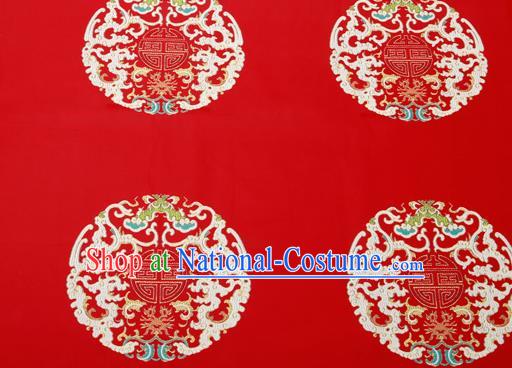 Traditional Chinese Red Brocade Drapery Classical Kui Dragons Pattern Design Satin Cushion Silk Fabric Material