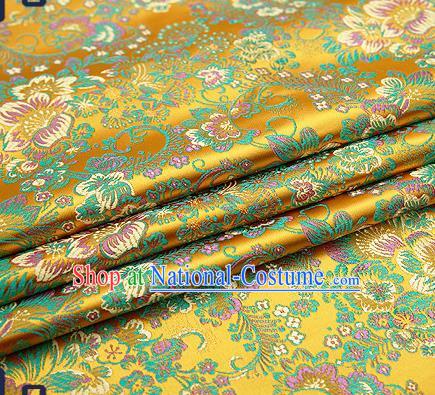 Chinese Traditional Golden Brocade Drapery Classical Peony Pattern Design Satin Tang Suit Qipao Silk Fabric Material