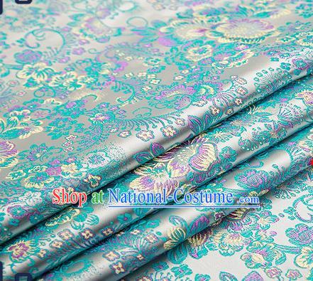 Chinese Traditional Blue Brocade Drapery Classical Peony Pattern Design Satin Tang Suit Qipao Silk Fabric Material