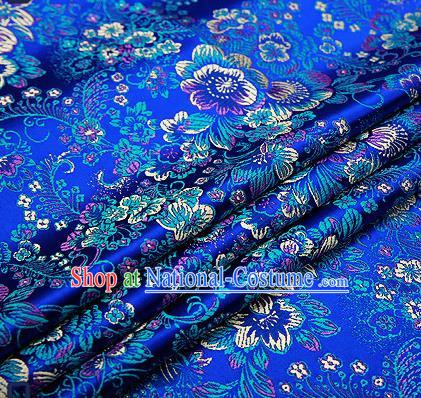 Chinese Traditional Royalblue Brocade Drapery Classical Peony Pattern Design Satin Tang Suit Qipao Silk Fabric Material