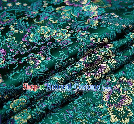 Chinese Traditional Deep Green Brocade Drapery Classical Peony Pattern Design Satin Tang Suit Qipao Silk Fabric Material