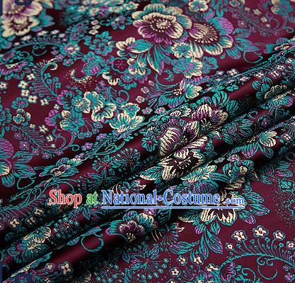 Chinese Traditional Purplish Red Brocade Drapery Classical Peony Pattern Design Satin Tang Suit Qipao Silk Fabric Material