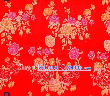 Traditional Chinese Brocade Drapery Classical Peony Pattern Design Red Satin Qipao Silk Fabric Material