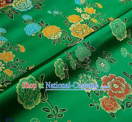 Traditional Chinese Brocade Drapery Classical Peony Pattern Design Green Satin Qipao Silk Fabric Material