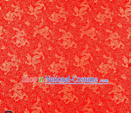 Traditional Chinese Red Satin Brocade Drapery Classical Dragons Pattern Design Qipao Silk Fabric Material