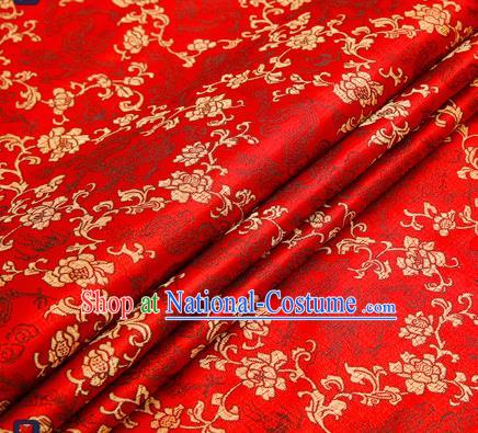 Traditional Chinese Red Satin Brocade Drapery Classical Golden Peony Pattern Design Qipao Silk Fabric Material