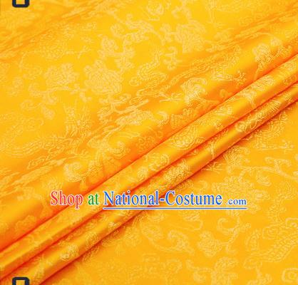 Traditional Chinese Yellow Satin Brocade Drapery Classical Dragons Pattern Design Qipao Silk Fabric Material