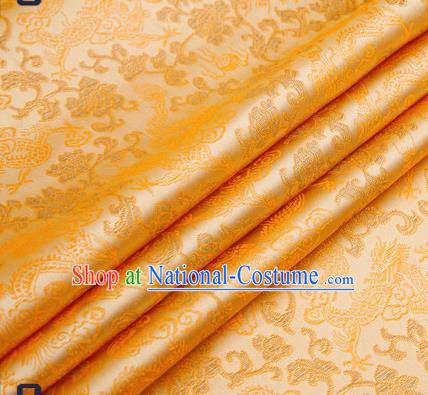 Traditional Chinese Light Golden Satin Brocade Drapery Classical Dragons Pattern Design Qipao Silk Fabric Material