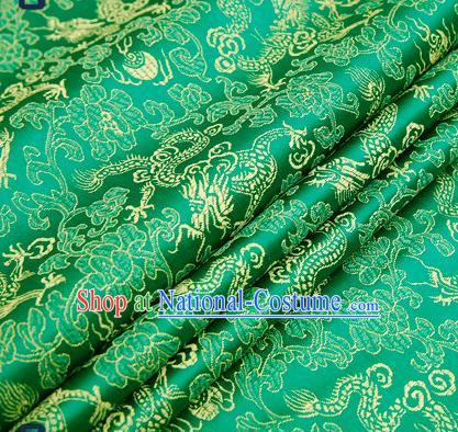 Traditional Chinese Green Satin Brocade Drapery Classical Dragons Pattern Design Qipao Silk Fabric Material