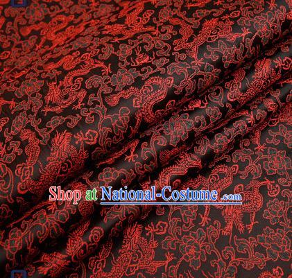 Traditional Chinese Black Satin Brocade Drapery Classical Dragons Pattern Design Qipao Silk Fabric Material