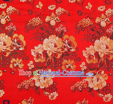 Traditional Chinese Red Satin Brocade Drapery Classical Peony Pattern Design Qipao Silk Fabric Material