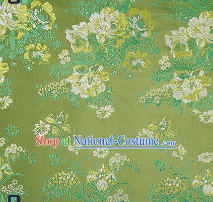 Traditional Chinese Green Satin Brocade Drapery Classical Peony Pattern Design Qipao Silk Fabric Material