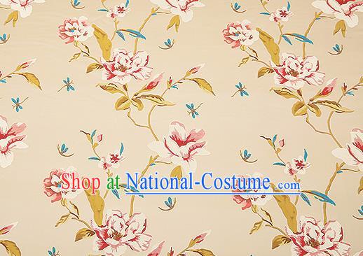 Traditional Chinese Beige Satin Brocade Drapery Classical Embroidery Peony Pattern Design Cushion Silk Fabric Material