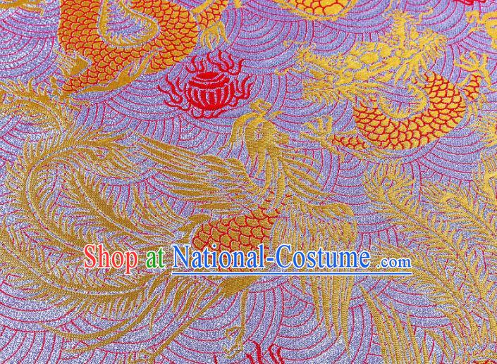 Asian Chinese Traditional Fabric Purple Brocade Silk Material Classical Dragon Phoenix Pattern Design Satin Drapery