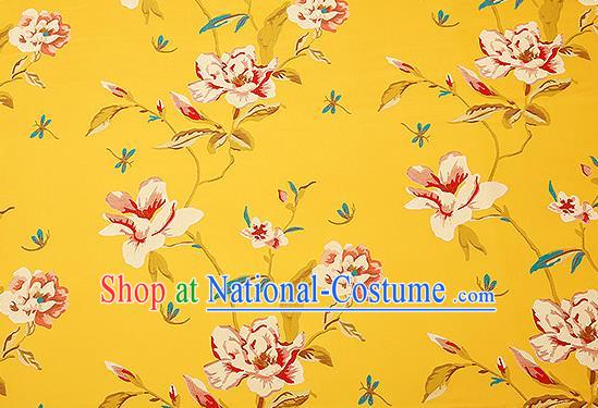 Traditional Chinese Yellow Satin Brocade Drapery Classical Embroidery Peony Pattern Design Cushion Silk Fabric Material