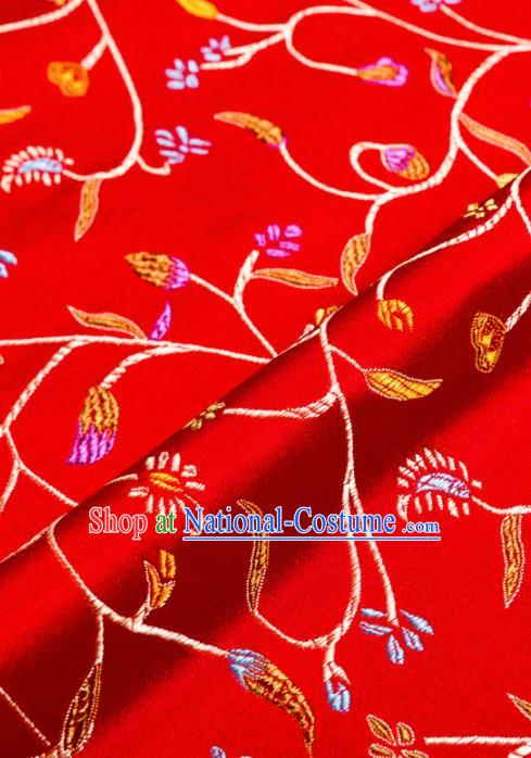 Asian Chinese Traditional Fabric Red Brocade Silk Material Classical Chili Flowers Pattern Design Satin Drapery