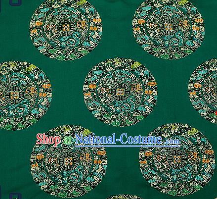 Asian Chinese Traditional Fabric Tang Suit Green Brocade Silk Material Classical Dragons Pattern Design Satin Drapery