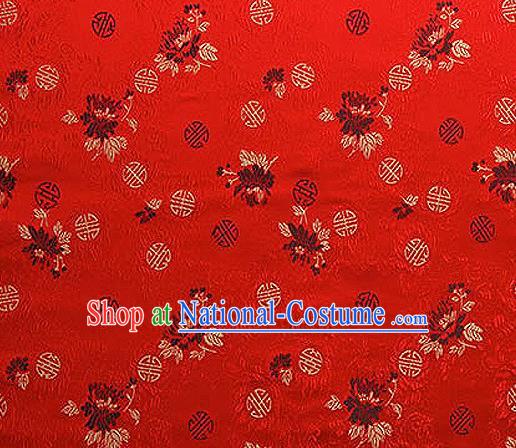 Asian Chinese Traditional Fabric Tang Suit Red Brocade Silk Material Classical Peony Pattern Design Satin Drapery