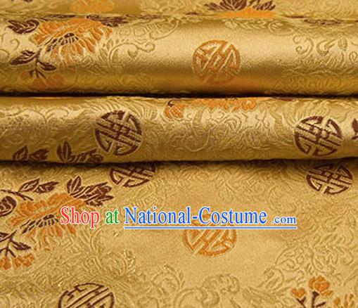 Asian Chinese Traditional Fabric Tang Suit Golden Brocade Silk Material Classical Peony Pattern Design Satin Drapery