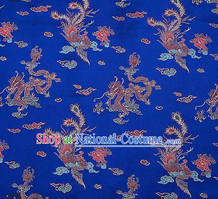 Traditional Chinese Classical Royalblue Satin Brocade Drapery Dragon Phoenix Pattern Design Qipao Dress Silk Fabric Material