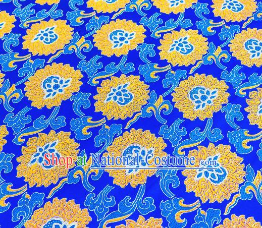 Traditional Chinese Blue Brocade Drapery Classical Lotus Pattern Design Satin Tang Suit Silk Fabric Material