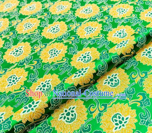 Traditional Chinese Green Brocade Drapery Classical Lotus Pattern Design Satin Tang Suit Silk Fabric Material