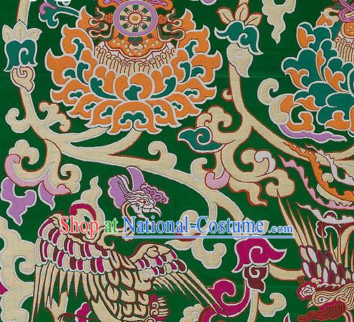 Traditional Chinese Tang Suit Silk Fabric Green Nanjing Brocade Material Classical Dragons Pattern Design Satin Drapery