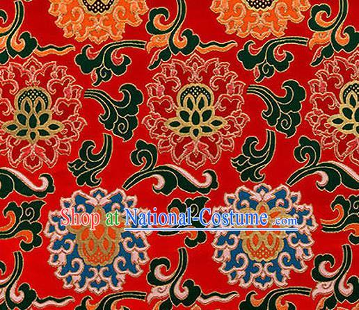 Traditional Chinese Tang Suit Silk Fabric Red Nanjing Brocade Material Classical Lotus Pattern Design Satin Drapery