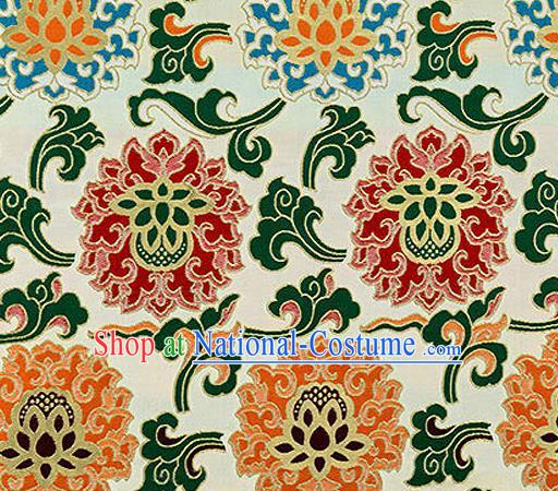 Traditional Chinese Tang Suit Silk Fabric White Nanjing Brocade Material Classical Lotus Pattern Design Satin Drapery