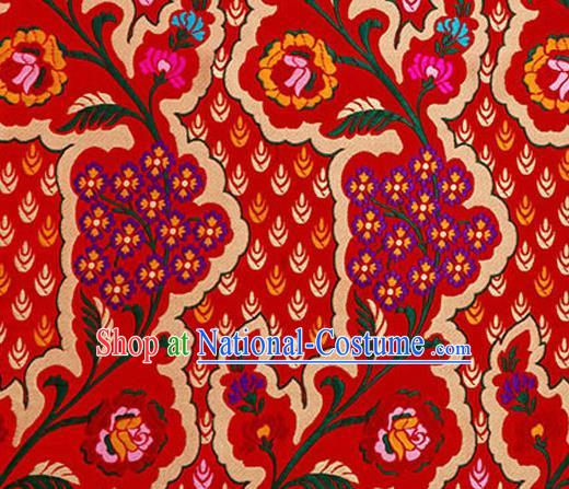 Traditional Chinese Tang Suit Red Nanjing Brocade Material Silk Fabric Classical Flowers Pattern Design Satin Drapery