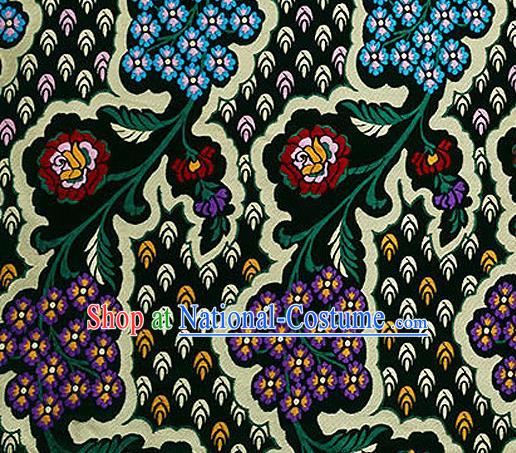 Traditional Chinese Tang Suit Black Nanjing Brocade Material Silk Fabric Classical Flowers Pattern Design Satin Drapery