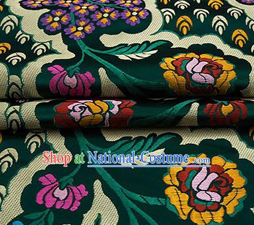 Traditional Chinese Tang Suit Green Nanjing Brocade Material Silk Fabric Classical Flowers Pattern Design Satin Drapery