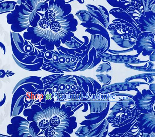 Chinese Traditional Cheongsam Blue Nanjing Brocade Material Silk Fabric Classical Pattern Design Satin Drapery