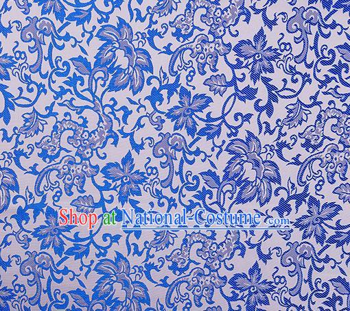 Chinese Traditional Cheongsam Blue Nanjing Brocade Material Silk Fabric Classical Pattern Design Satin Drapery